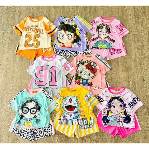 11-45kg Đồ bộ bé gái size đại thun lạnh in hình hoạt hình thể thao dễ thương, bộ thể thao bé gái