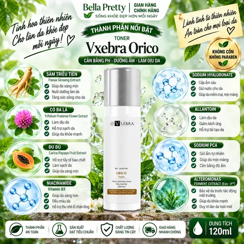 Nước Hoa Hồng Vxebra Orico Toner – Dưỡng Ẩm, Làm Sạch Dầu Nhờn, Cân Bằng pH, Niacinamide B3 & Sâm Triều Tiên