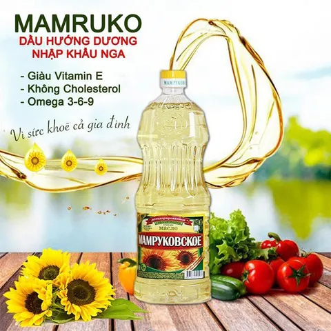 Dầu ăn hướng dương nhập khẩu Nga Mamruko 1 lít - dầu ăn bổ dưỡng từ Nga