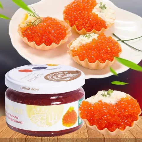 Trứng cá hồi đỏ Nga nhập khẩu 220g hộp thủy tinh ăn liền Thức Ăn Bột Ăn Vặt Chua Food Chè