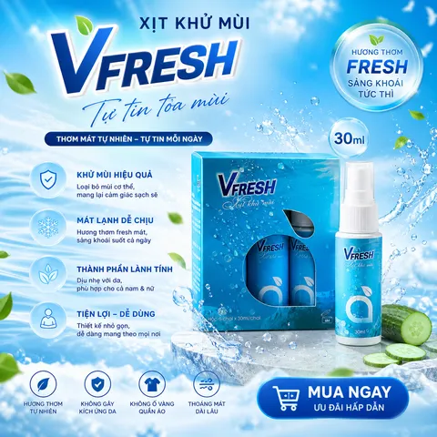 Xịt khử mùi Vfresh thơm mát giảm mùi hôi cơ thể nam nữ 30ml