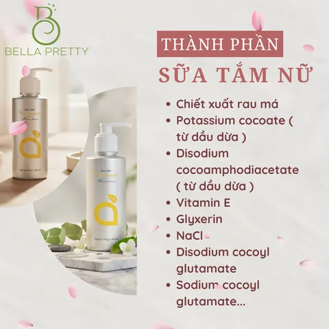 Sữa tắm nữ VNATURECARE WOMEN SHOWER 190ml - Làm sạch dịu nhẹ, dưỡng ẩm, chiết xuất rau má & vitamin E, không paraben, sulfate