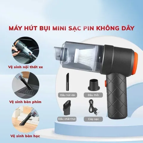 Máy hút bụi cầm tay Mini - Máy hút không dây lực hút siêu mạnh sử dụng pin sạc, dùng hút bụi ô tô-
