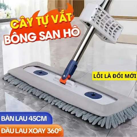 Cây Lau Nhà Tự Vắt Bông San Hô 45cm, Chổi Lau Nhà Tự Vắt Xoay 360 Độ Sợi Microfiber Siêu Thấm  -