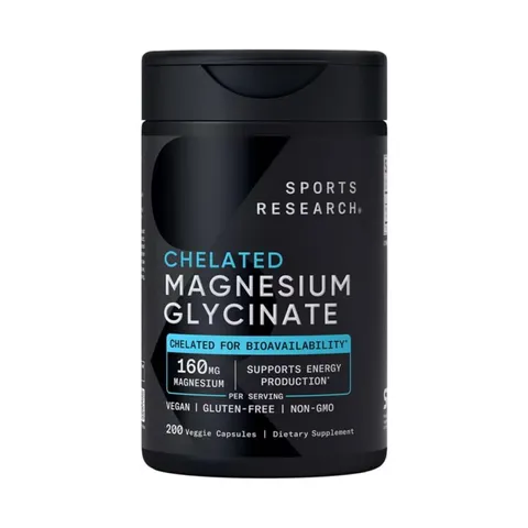 iên uống bổ sung Magie Sports Research Chelated Magnesium Glycinate 160mg 200 Veggie Capsules
