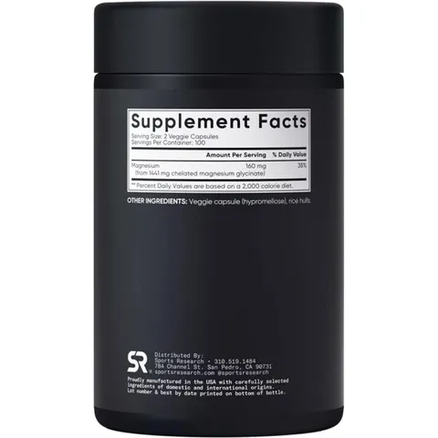 iên uống bổ sung Magie Sports Research Chelated Magnesium Glycinate 160mg 200 Veggie Capsules