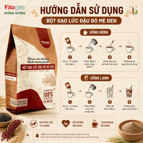 Bột Gạo Lức Đậu Đỏ Mè Đen Vitapro Không Đường Thùng 20 Bịch - Ngũ Cốc Dinh Dưỡng Ăn Kiêng Eat Clean