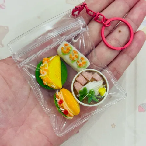 Móc khoá Set món ăn Việt Nam - Gỏi cuốn - Phở bò - Bánh mì - Bánh xèo - Đậm chất Việt