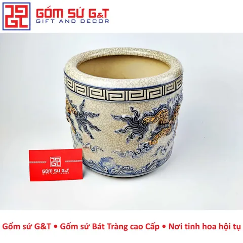 Bát hương men rạn khắc rồng nổi Gốm Sứ G&T
