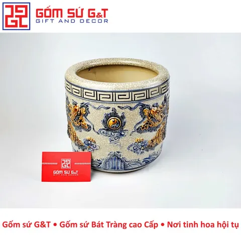Bát hương men rạn khắc rồng nổi Gốm Sứ G&T