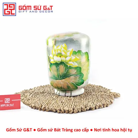 Lọ Hoa Gốm Bát Tràng Vuốt Tay Vẽ Sen Chuồn Dáng Thạp – Bình Cắm Hoa Thủ Công Trang Trí Decor
