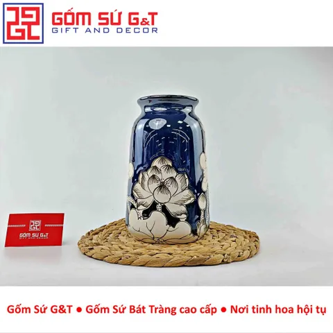 Lọ hoa men hỏa biến dáng đầm vẽ sen Gốm Sứ G&T
