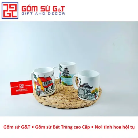 Cốc C kèm nắp vẽ cảnh Hà Nội Gốm Sứ G&T