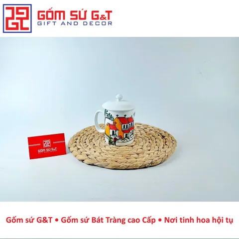 Cốc C kèm nắp vẽ cảnh Hà Nội Gốm Sứ G&T