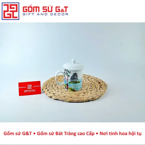 Cốc C kèm nắp vẽ cảnh Hà Nội Gốm Sứ G&T