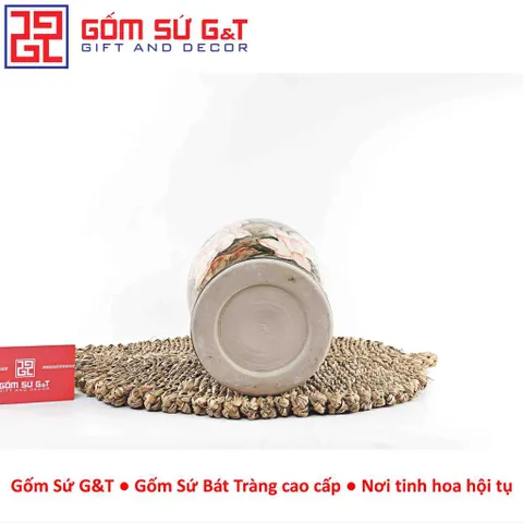 Lọ Hoa Gốm Vuốt Tay Vẽ Bạch Liên – Gốm Thủ Công Phong Cách Zen Trang Trí Bàn Làm Việc - Gốm Sứ G&T