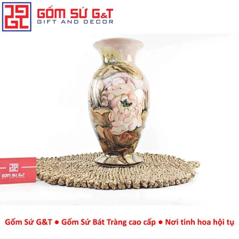 Lọ Hoa Gốm Vuốt Tay Vẽ Bạch Liên – Gốm Thủ Công Phong Cách Zen Trang Trí Bàn Làm Việc - Gốm Sứ G&T