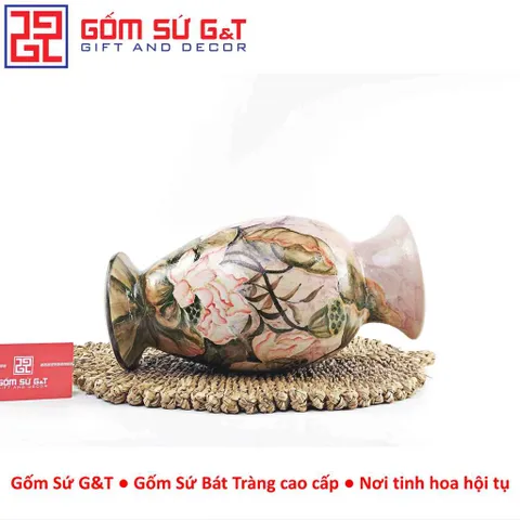 Lọ Hoa Gốm Vuốt Tay Vẽ Bạch Liên – Gốm Thủ Công Phong Cách Zen Trang Trí Bàn Làm Việc - Gốm Sứ G&T