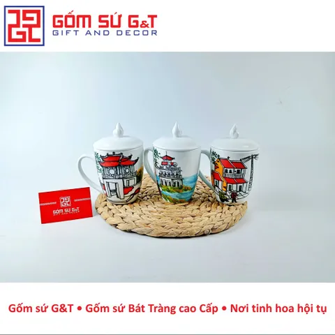 Cốc thóp vẽ cảnh Hà Nội Gốm Sứ G&T
