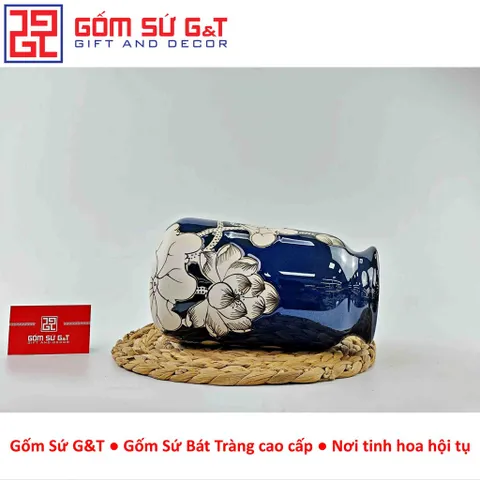 Lọ hoa men hỏa biến dáng đầm vẽ sen Gốm Sứ G&T