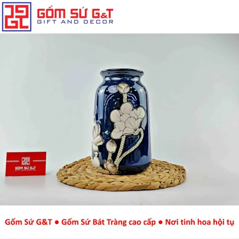 Lọ hoa men hỏa biến dáng đầm vẽ sen Gốm Sứ G&T