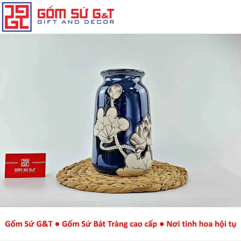 Lọ hoa men hỏa biến dáng đầm vẽ sen Gốm Sứ G&T