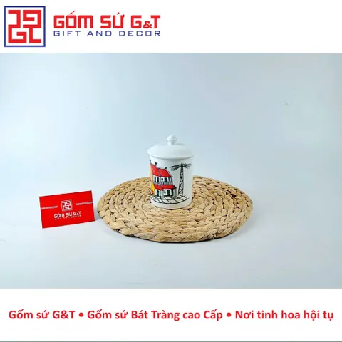 Cốc C kèm nắp vẽ cảnh Hà Nội Gốm Sứ G&T