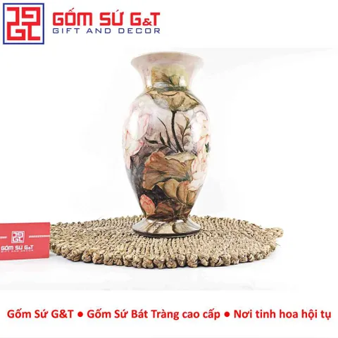 Lọ Hoa Gốm Vuốt Tay Vẽ Bạch Liên – Gốm Thủ Công Phong Cách Zen Trang Trí Bàn Làm Việc - Gốm Sứ G&T