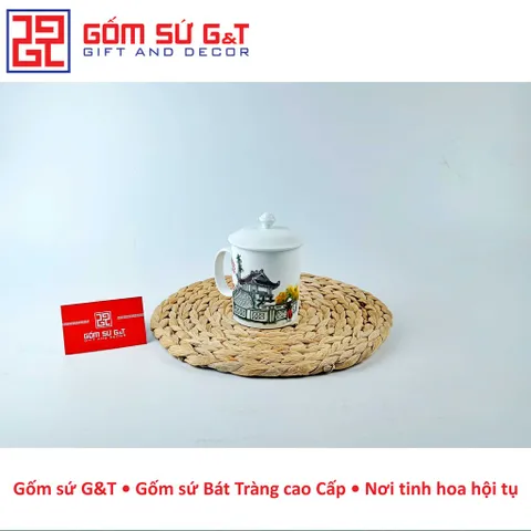Cốc C kèm nắp vẽ cảnh Hà Nội Gốm Sứ G&T