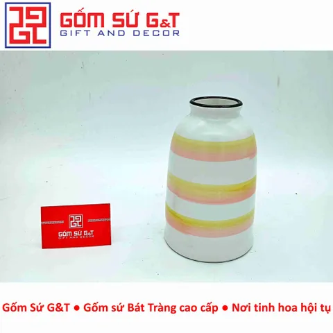 Lọ hoa trang trí dáng phích vẽ sọc ngang