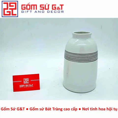 Lọ hoa trang trí dáng phích vẽ sọc ngang