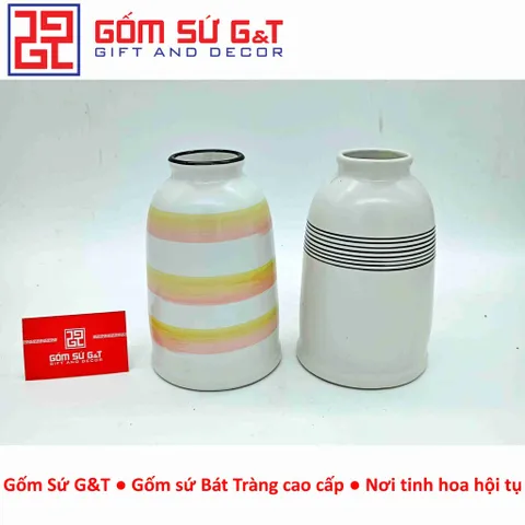 Lọ hoa trang trí dáng phích vẽ sọc ngang