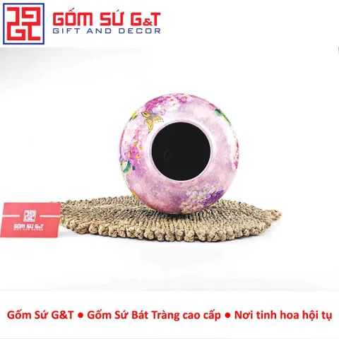 Lọ Hoa Gốm Sứ Bát Tràng Vuốt Tay Dáng Vò Vẽ Hoa Cẩm Tú Cầu Thủ Công Cao Cấp