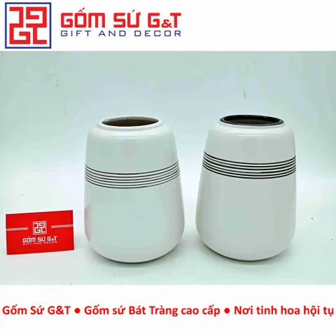 Lọ hoa trang trí dang đu đủ kẻ sọc ngang Gốm Sứ G&T