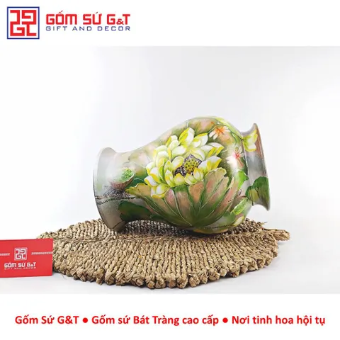 Lọ Hoa Gốm Bát Tràng Vuốt Tay Dáng Chân Đèn Vẽ Sen Chuồn – Bình Cắm Hoa Gốm Sứ Thủ Công Trang Trí Phòng Khách Cao Cấp