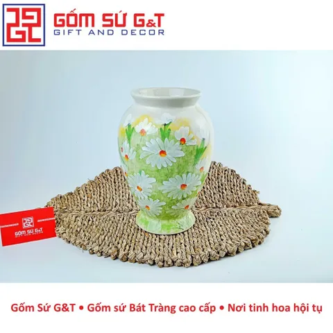 Lọ hoa trang trí dáng đùi dế vẽ cúc họa mi Gốm Sứ G&T