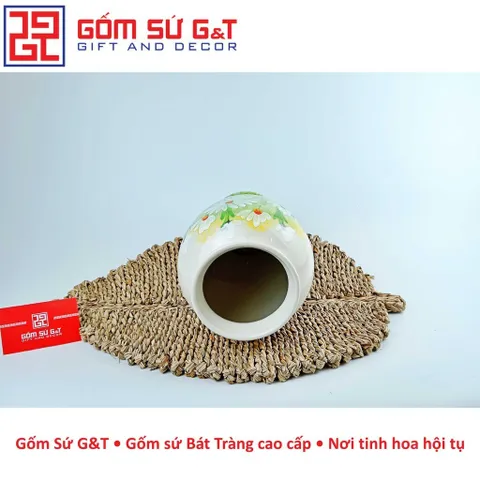 Lọ hoa trang trí dáng đùi dế vẽ cúc họa mi Gốm Sứ G&T