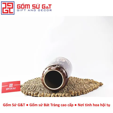Lọ hoa trang trí dáng đu đủ vẽ gieo duyên quan họ 3D nâu trầm Gốm Sứ G&T