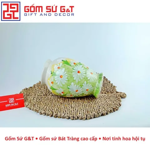 Lọ hoa trang trí dáng đùi dế vẽ cúc họa mi Gốm Sứ G&T