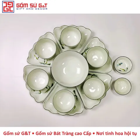 Bộ đồ ăn mặt trời vẽ trúc chuồn men kem Gốm Sứ G&T