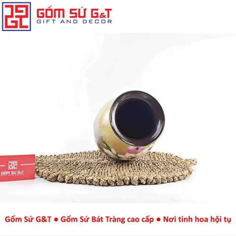 Lọ Hoa Gốm Vuốt Tay Dáng Bom Vẽ Hoa Loa Kèn – Gốm Thủ Công Bát Tràng Decor Phòng Khách - Gốm Sứ G&T