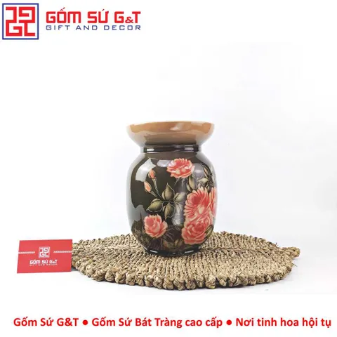 Lọ hoa vuốt tay dáng thon vẽ hoa hồng Gốm Sứ G&T