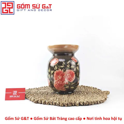 Lọ hoa vuốt tay dáng thon vẽ hoa hồng Gốm Sứ G&T
