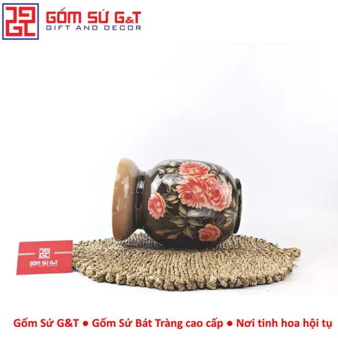 Lọ hoa vuốt tay dáng thon vẽ hoa hồng Gốm Sứ G&T