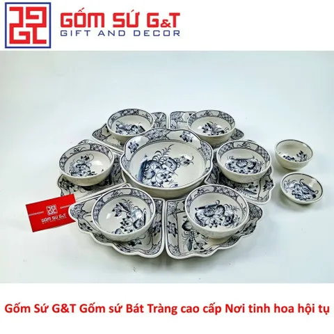 Bộ đồ ăn mặt trời vẽ sen tràm Gốm Sứ G&T