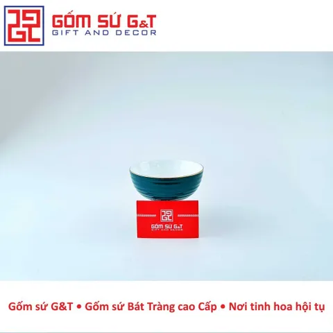 Combo 10 chiếc bát cơm xanh vàng kim lòng trắng Gốm Sứ G&T