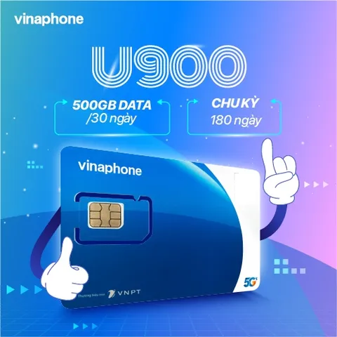 SIM 4G VinaPhone U900 500GB Tháng Dùng 6 Tháng Không Chia Ngày Data Tốc Độ Cao Hỗ Trợ eSIM