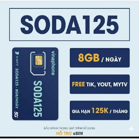 SIM Data VinaPhone 12SODA125 Tốc Độ Cao 8GB Ngày Sử Dụng 12 Tháng Miễn Phí Mạng Xã Hội 4G 5G