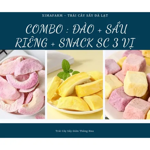 COMBO 3 Túi Trái Cây Sấy Giòn Dâu Đào Sầu Riêng Măng Cụt Kiwi Sung Thơm , Công Nghệ Sấy Thăng Hoa