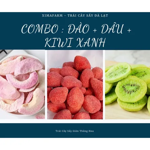 COMBO 3 Túi Trái Cây Sấy Giòn Dâu Đào Sầu Riêng Măng Cụt Kiwi Sung Thơm , Công Nghệ Sấy Thăng Hoa